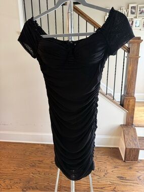 Windsor Black Ruched Off-Shoulder Cocktail Dress